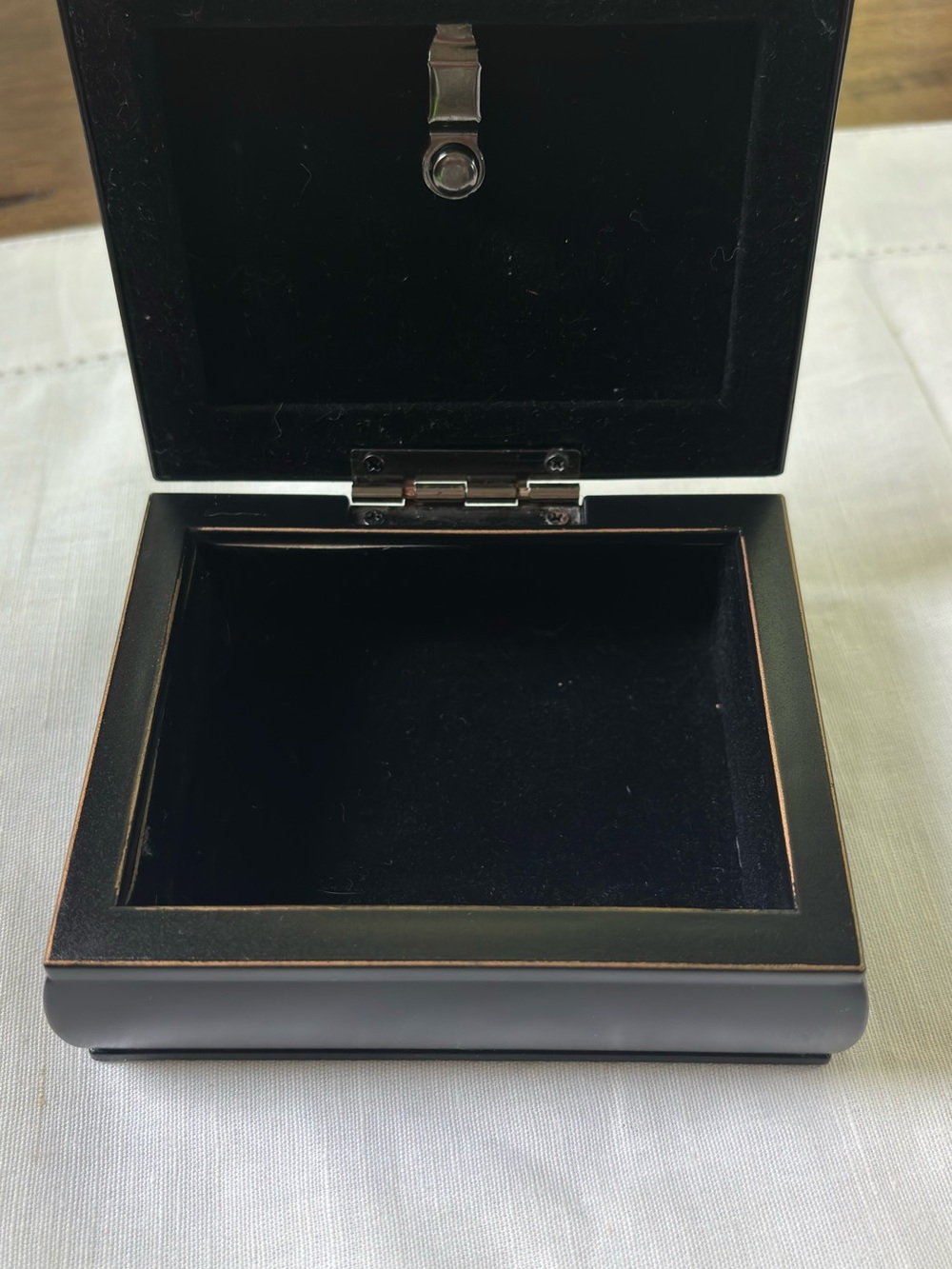 Vintage  Black Keepake Jewelry Box with Picture Frame